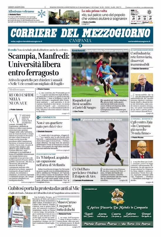 Prima-pagina-corriere del mezzogiorno-del-2024-08-01